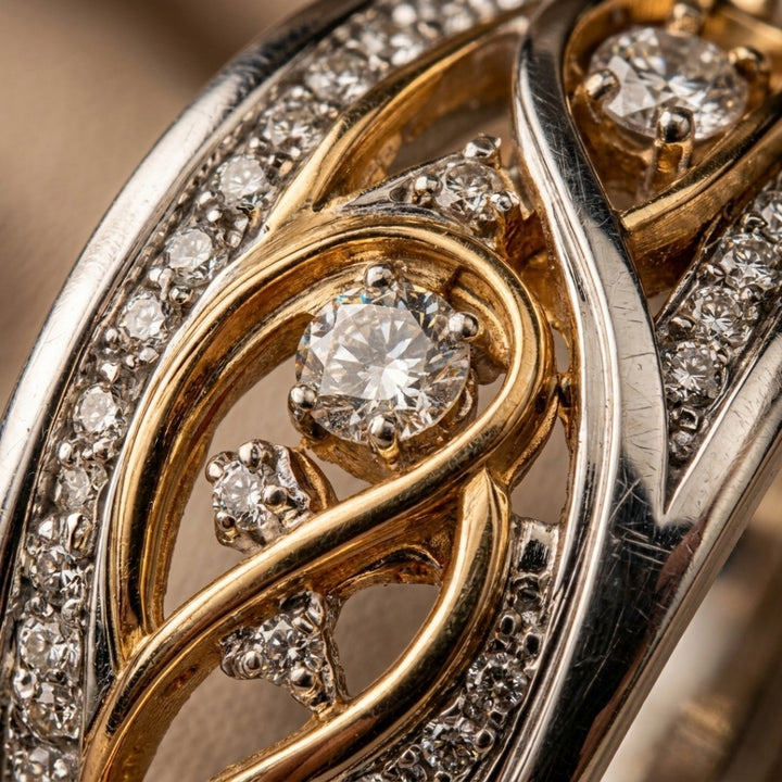 Two-Tone Filigree Wave Band Ring