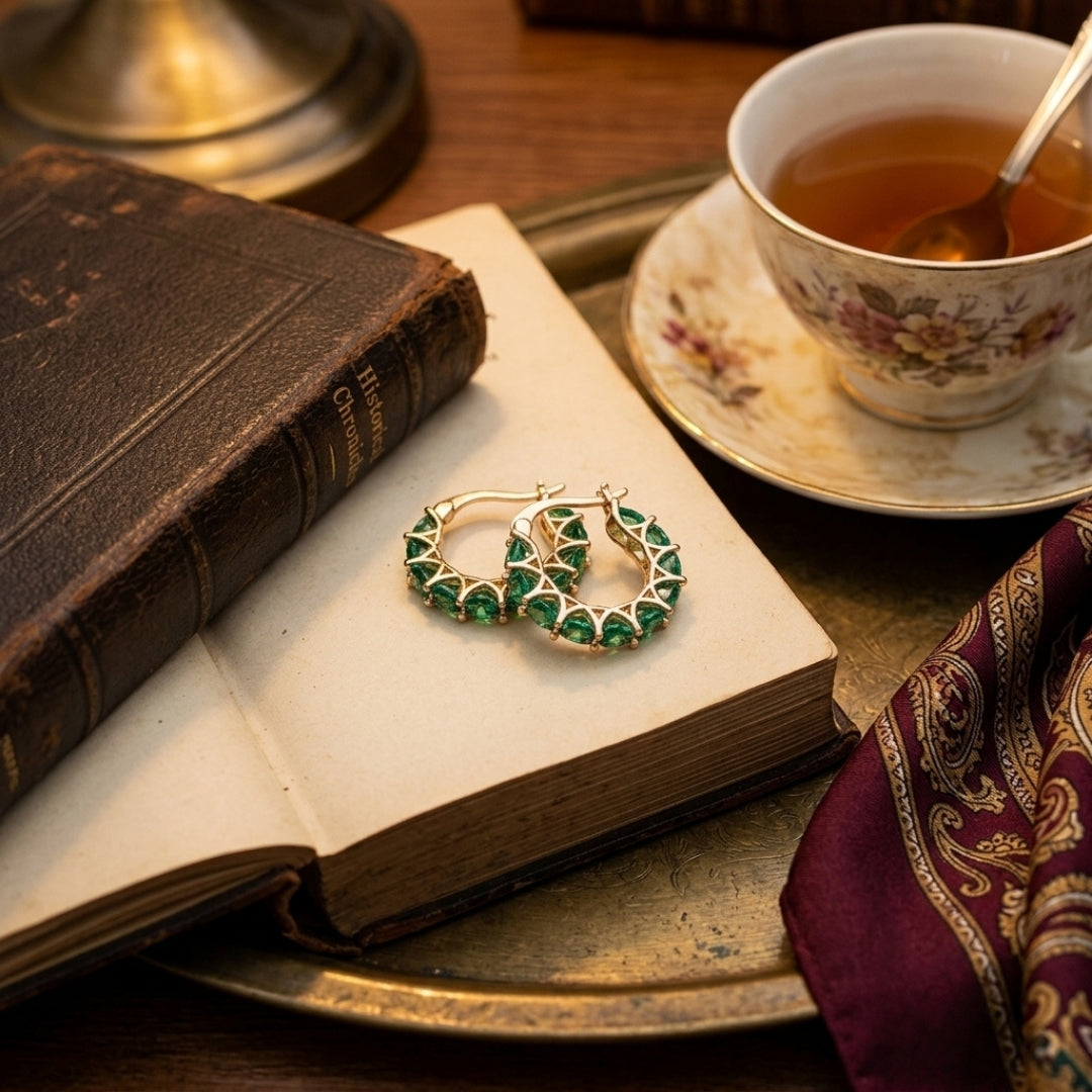 Emerald Crown Hoop Earrings