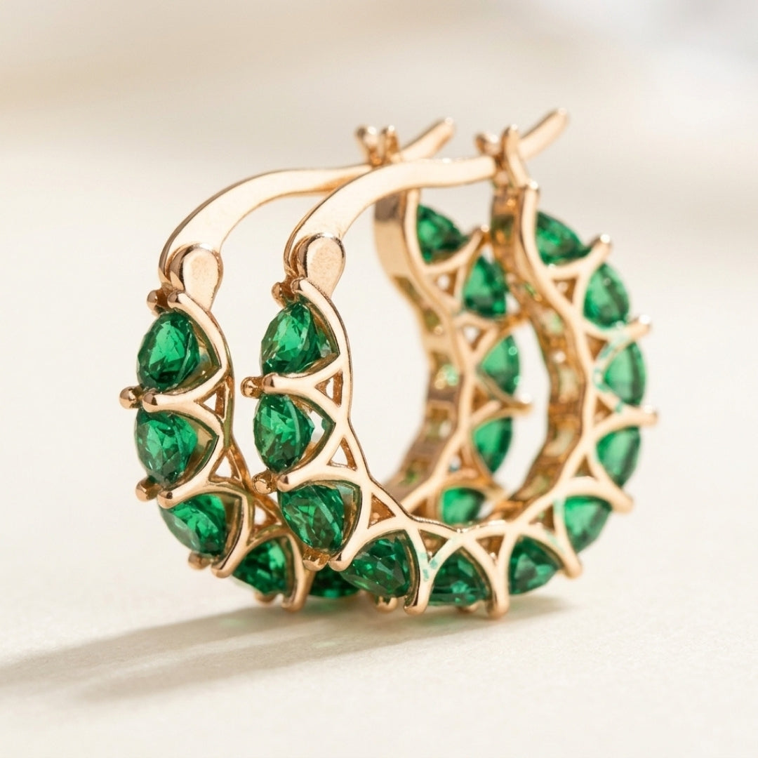 Emerald Crown Hoop Earrings