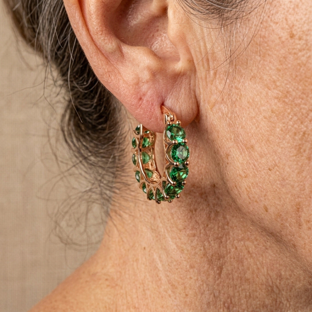 Emerald Crown Hoop Earrings