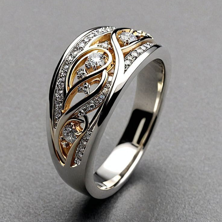 Two-Tone Filigree Wave Band Ring