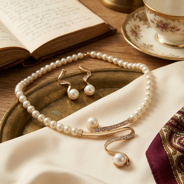 Pearl Drop Necklace &amp; Stud Set