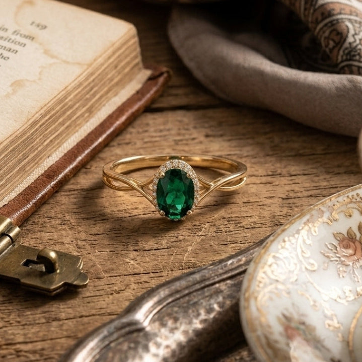 Emerald Halo Twist Ring