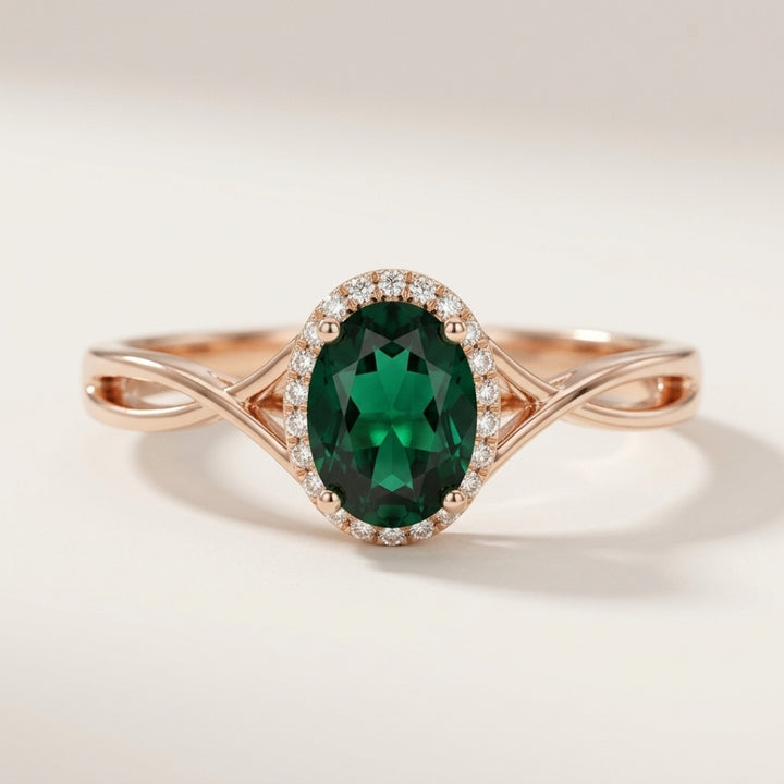 Emerald Halo Twist Ring