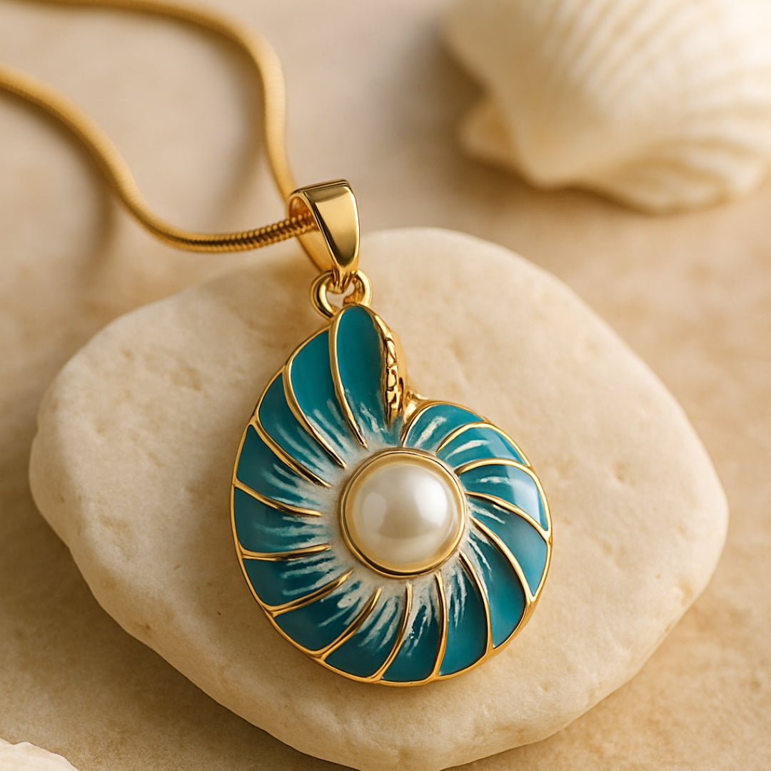Blue Shell &amp; Pearl Pendant