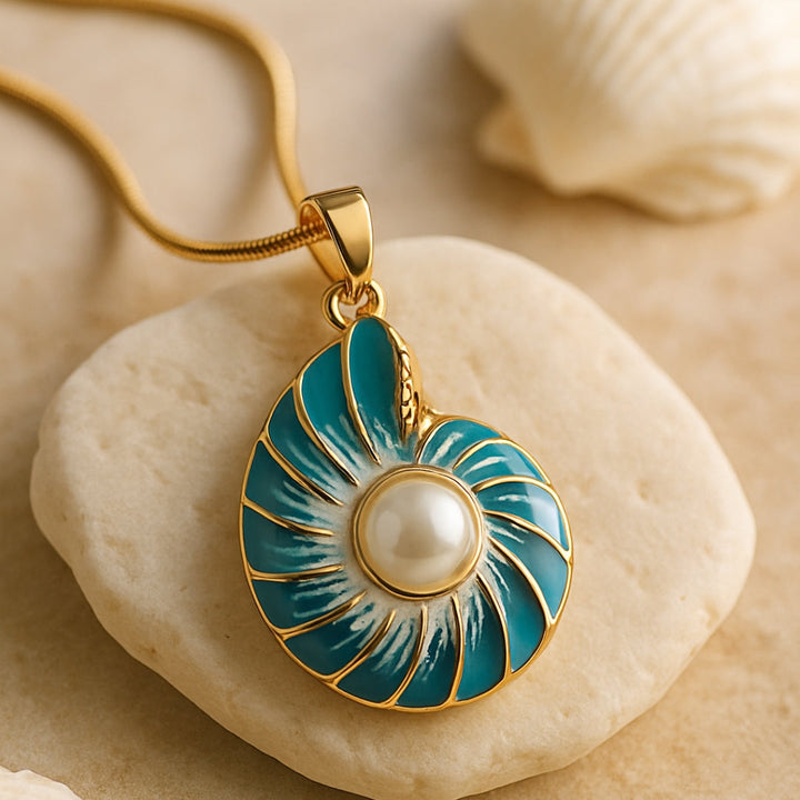 Blue Shell &amp; Pearl Pendant