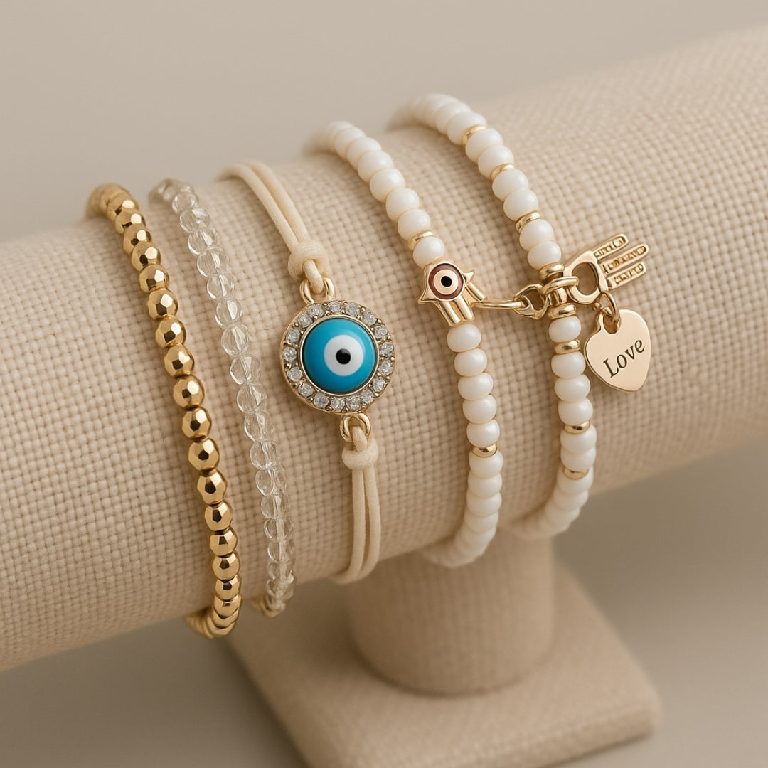 Hamsa &amp; Pearl Bracelet Stack