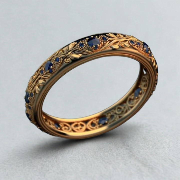 Blue Zirconia Leaf Filigree Band Ring