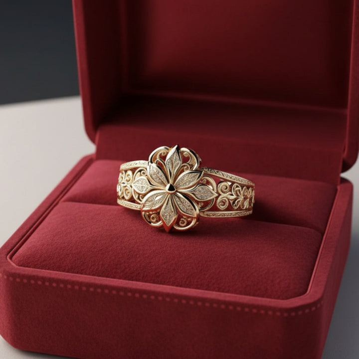 Engraved Gold Petal Band Ring