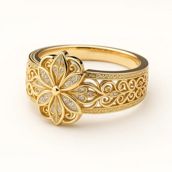 Engraved Gold Petal Band Ring