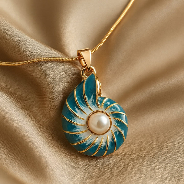 Blue Shell &amp; Pearl Pendant