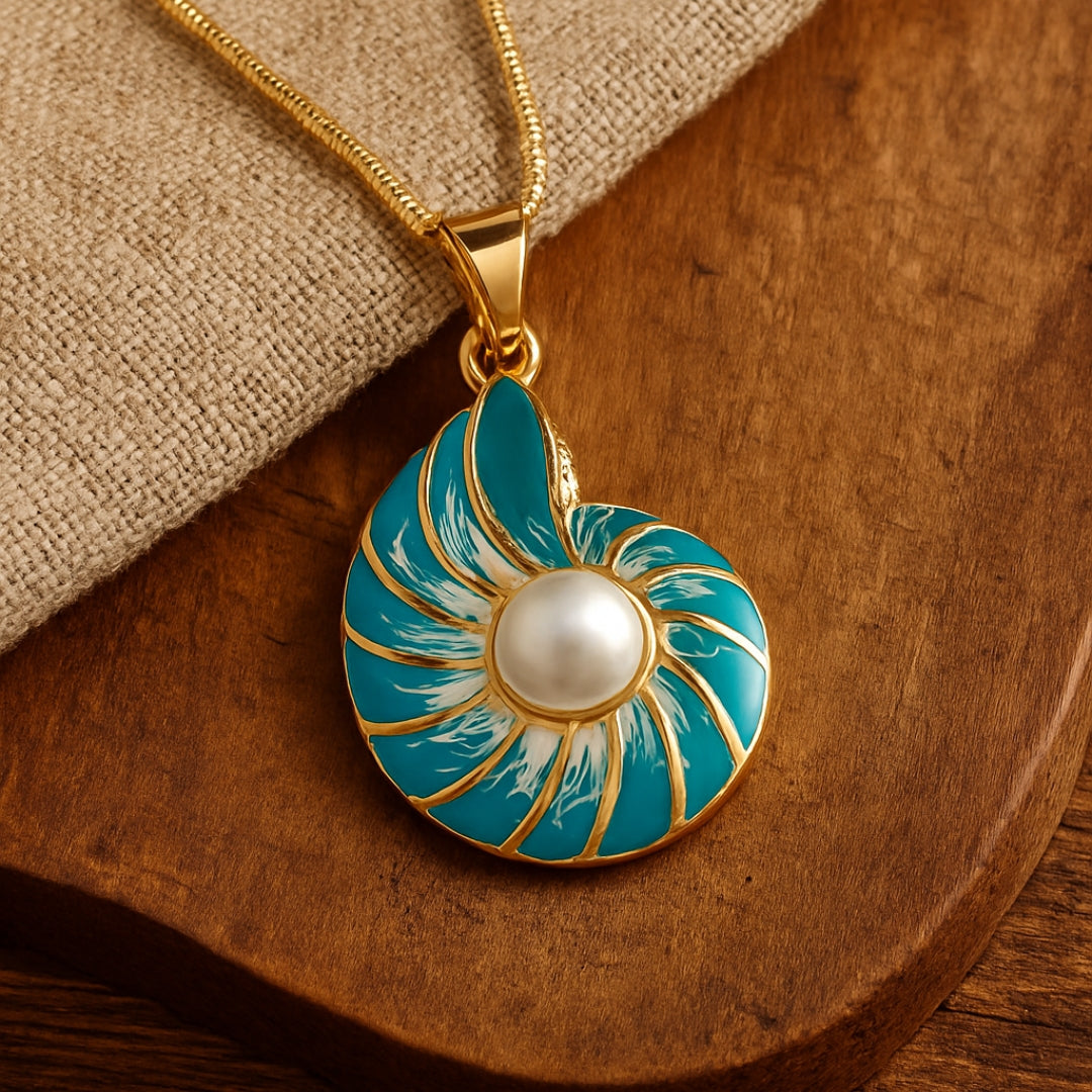 Blue Shell &amp; Pearl Pendant