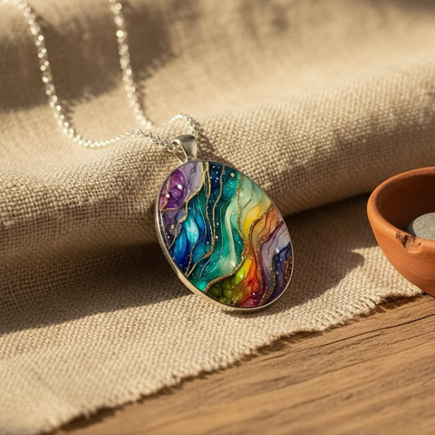 Colorful Resin Oval Pendant