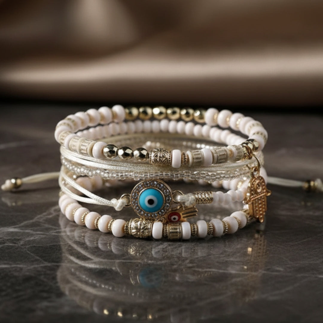 Hamsa &amp; Pearl Bracelet Stack