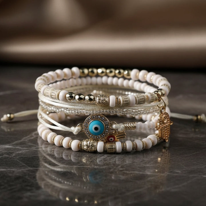 Hamsa &amp; Pearl Bracelet Stack