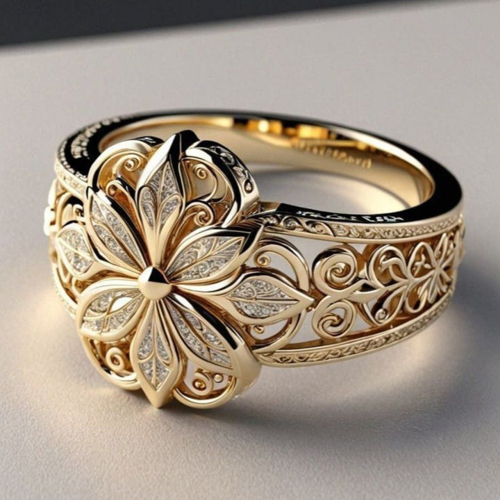 Engraved Gold Petal Band Ring