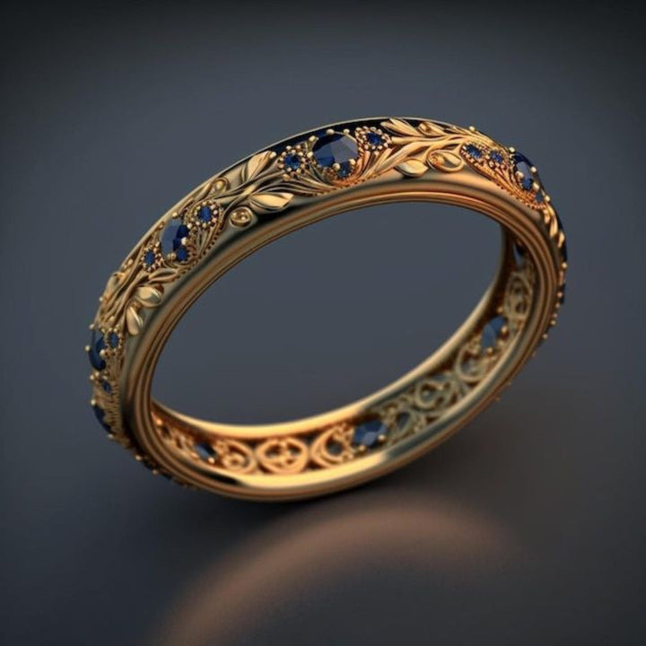 Blue Zirconia Leaf Filigree Band Ring