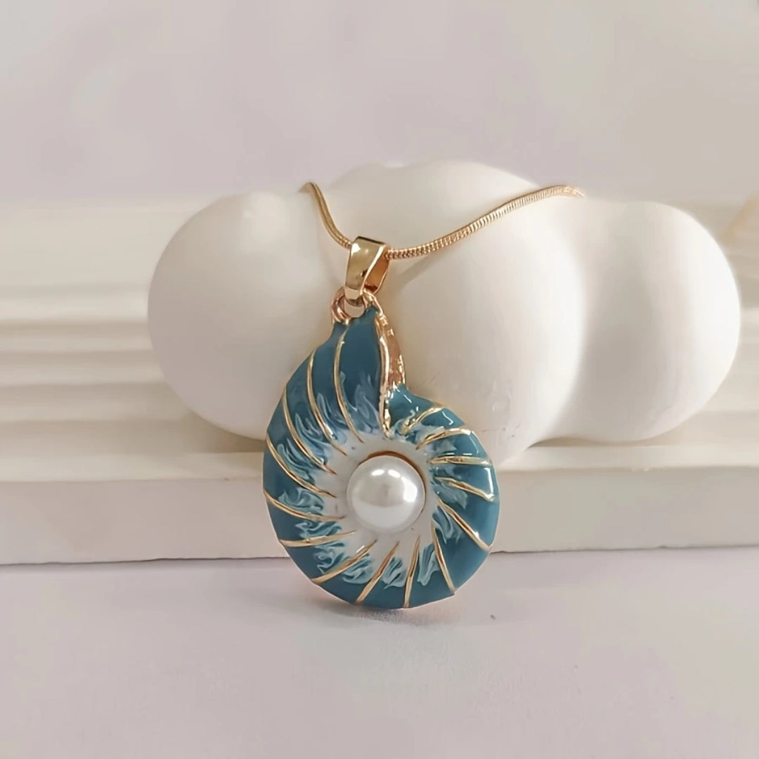 Blue Shell &amp; Pearl Pendant