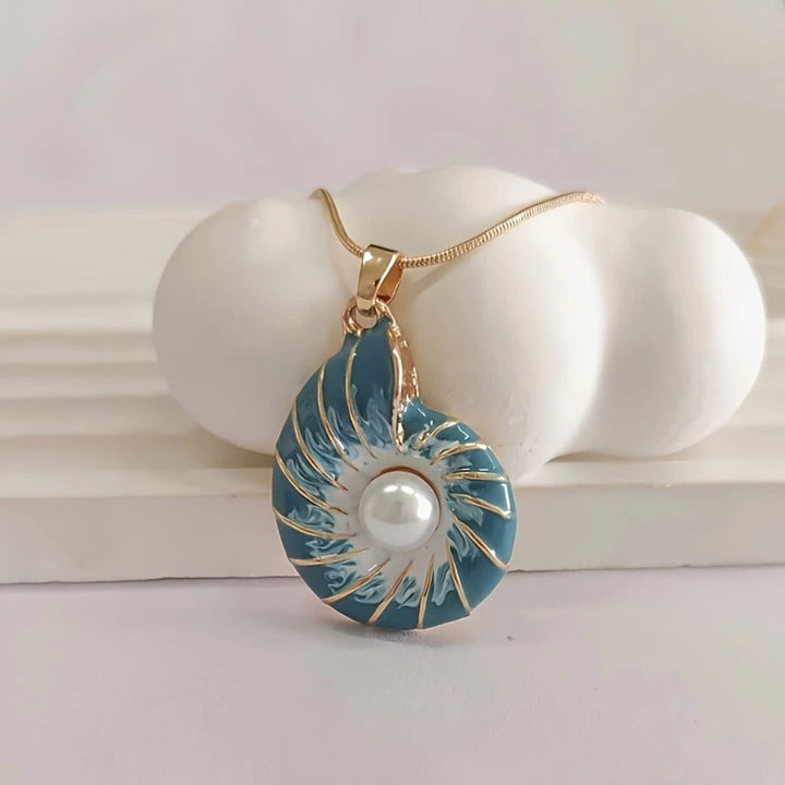 Blue Shell &amp; Pearl Pendant