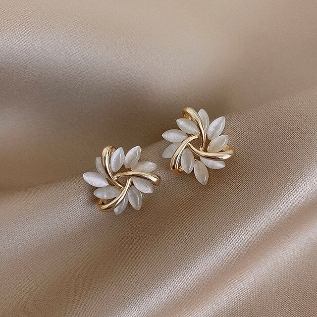 White Opal Petal Cluster Earrings