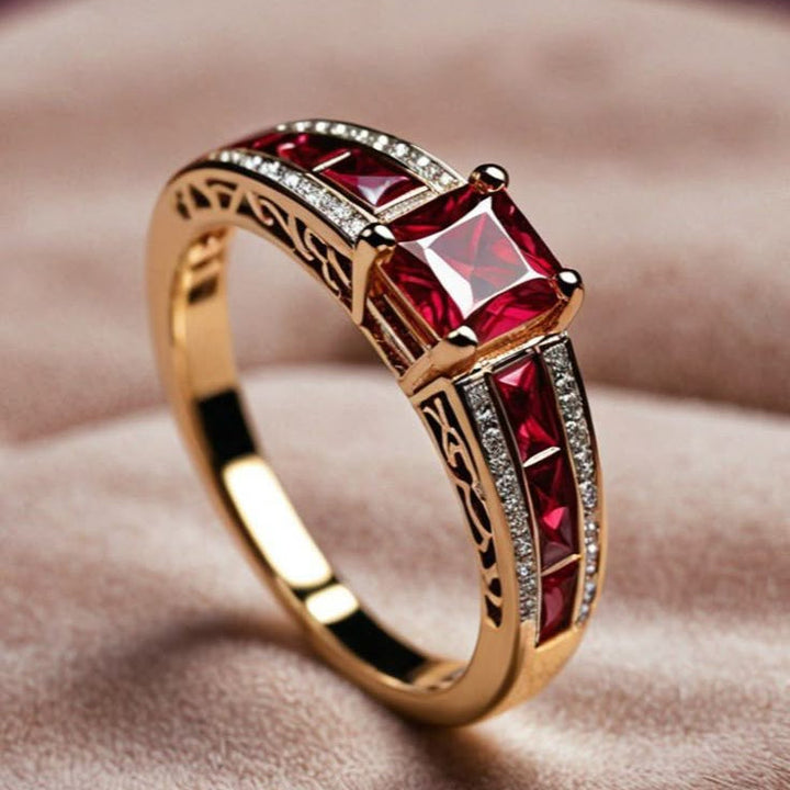 Red Crystal Crown Band Ring