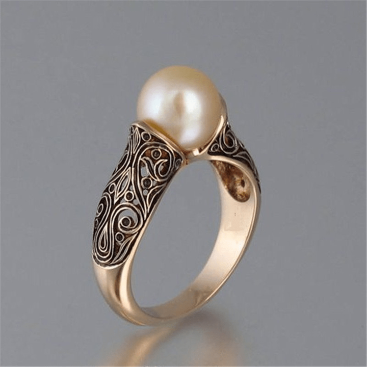 Pearl &amp; Scroll Gold Ring