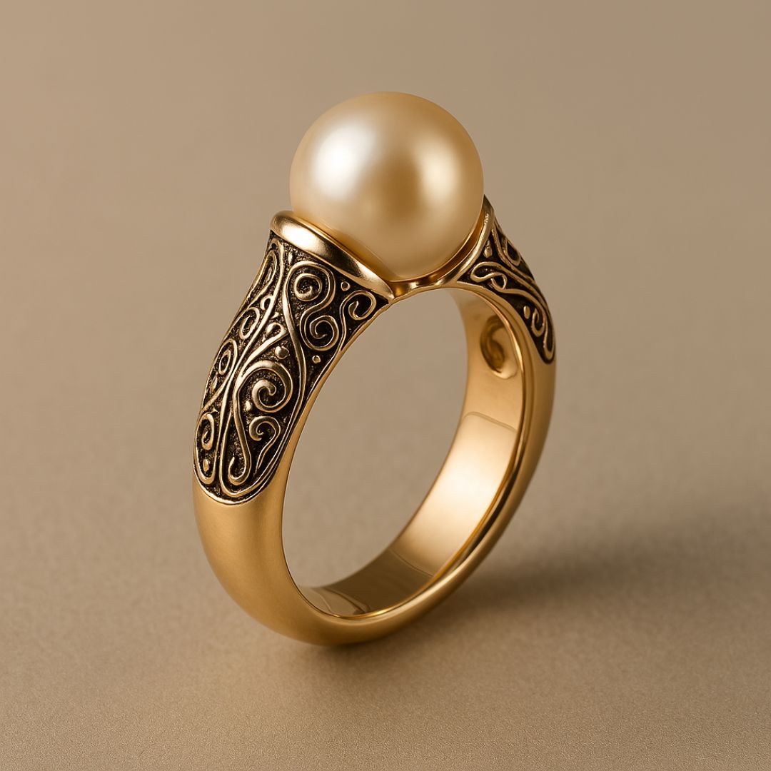 Pearl &amp; Scroll Gold Ring