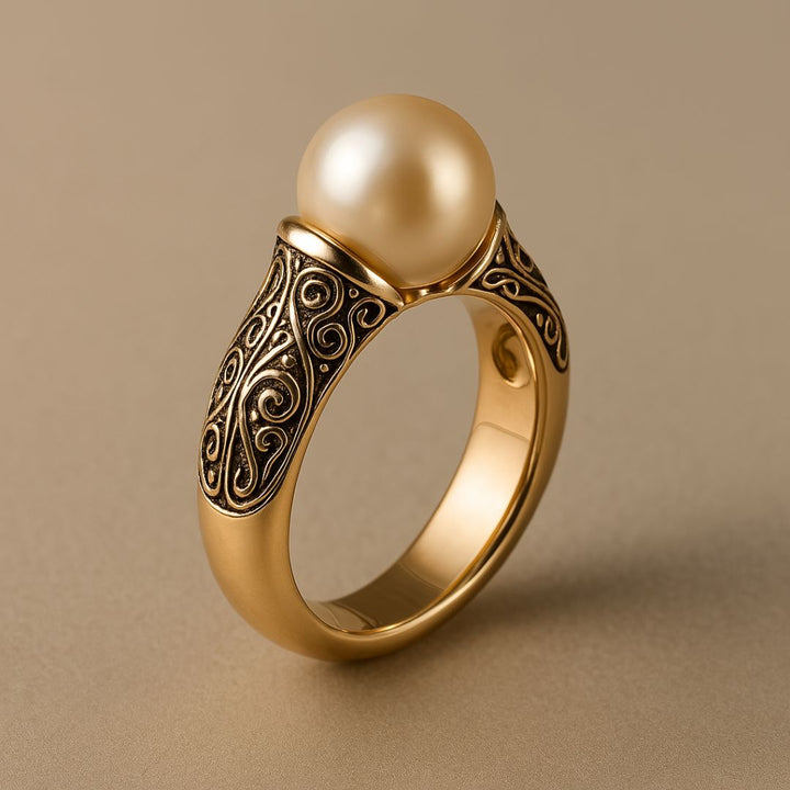 Pearl &amp; Scroll Gold Ring